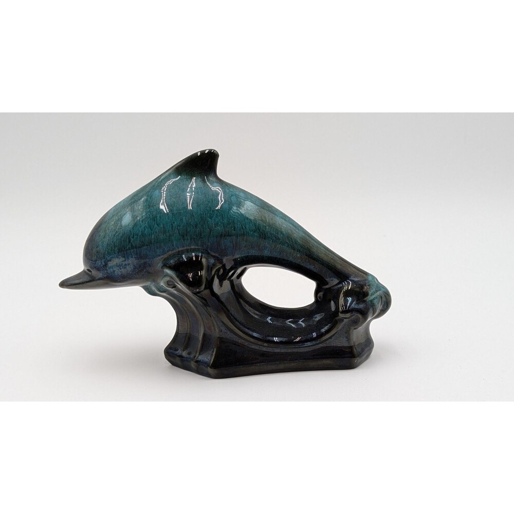 Vtg. Blue Mountain Pottery Drip Glaze Dolphin Figurine 7"